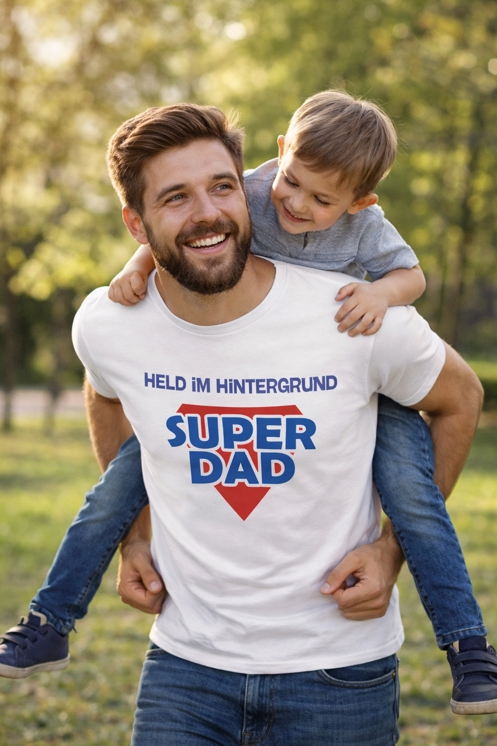 Papa T-Shirt „Held im Hintergrund – Super Dad“ – Lustiges Vater Shirt – Geschenkidee für Papa