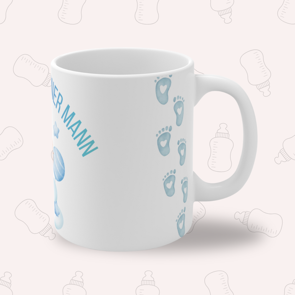 Baby Tasse Junge – Willkommen kleiner Mann | Geschenk zur Geburt | Babyparty Tasse 330 ml