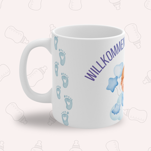 Baby Tasse Junge – Willkommen kleiner Mann | Geschenk zur Geburt | Babyparty Tasse 330 ml